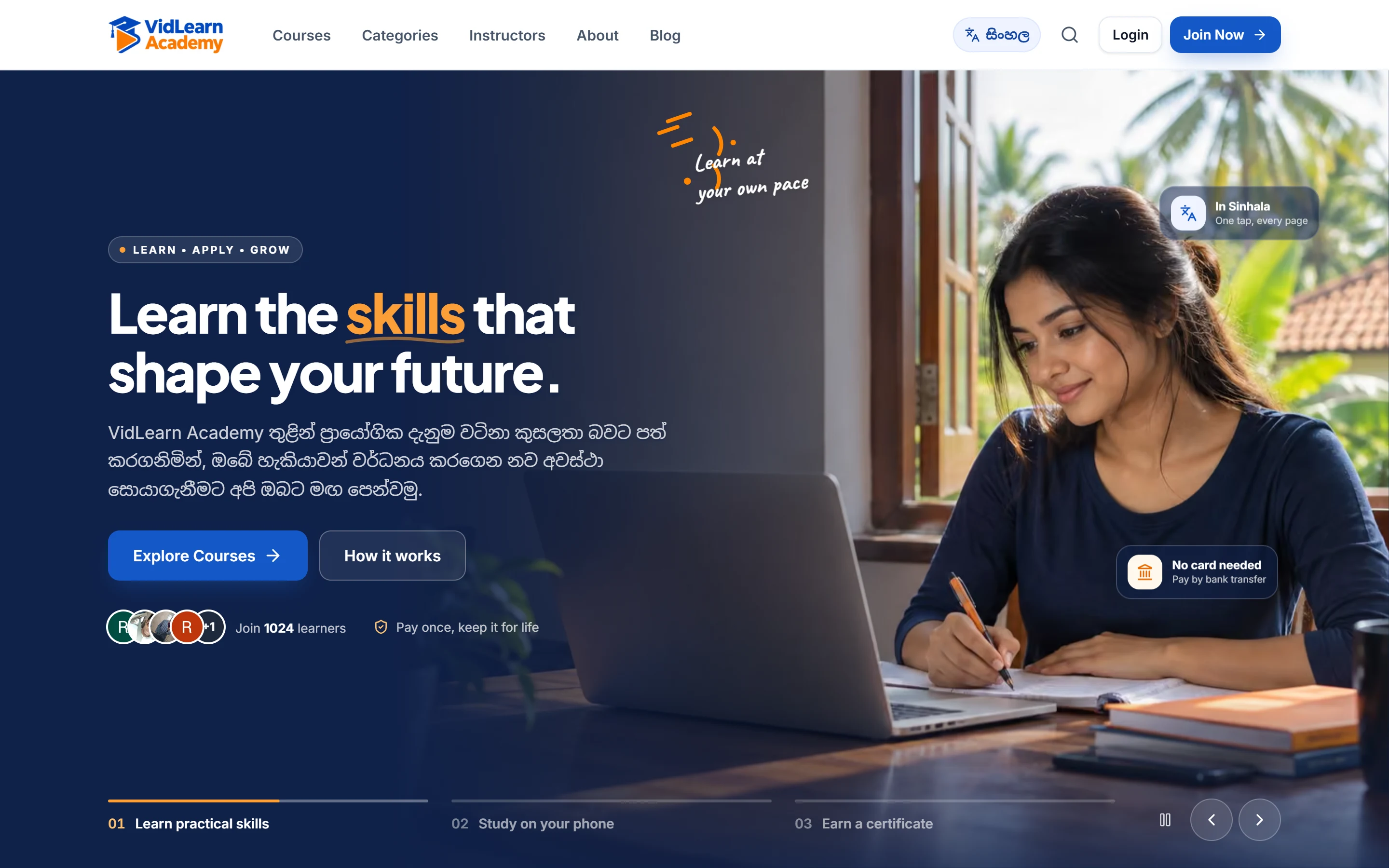 VidLearn Academy — preview of the interface